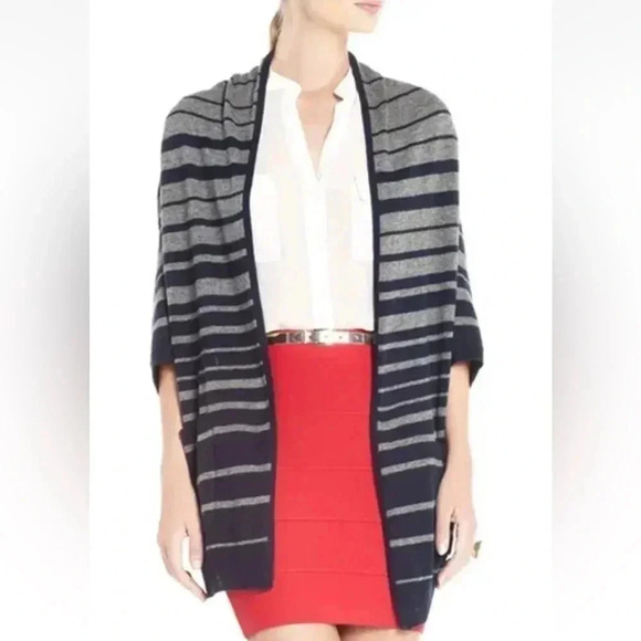 BCBGMAXAZRIA | Gaby Navy & Grey Wool Cashmere Blend Open Front Cardigan Size XS - Picture 1 of 5